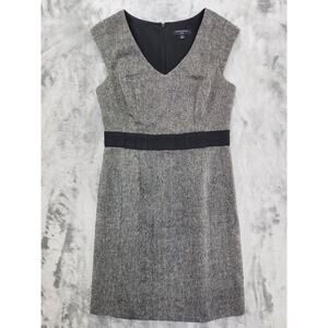 Banana Republic Wool Tweed Sleeveless Sheath Dress Size 6P Gray Black Preppy